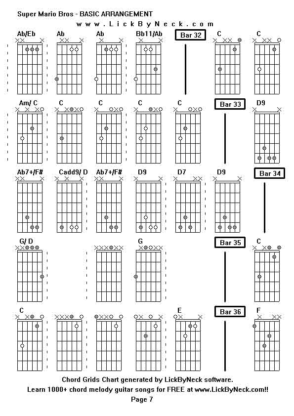 Chord Grids Chart of chord melody fingerstyle guitar song-Super Mario Bros - BASIC ARRANGEMENT,generated by LickByNeck software.